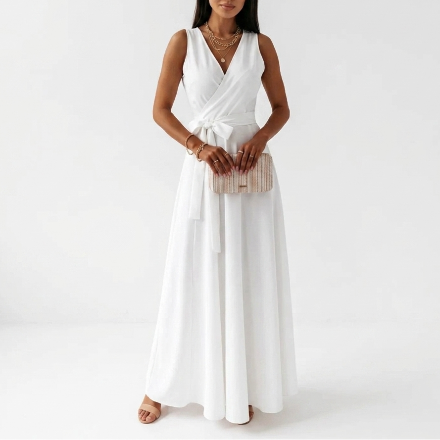 AloeZ | Robe Maxi Décolleté Portefeuille et Ceinture