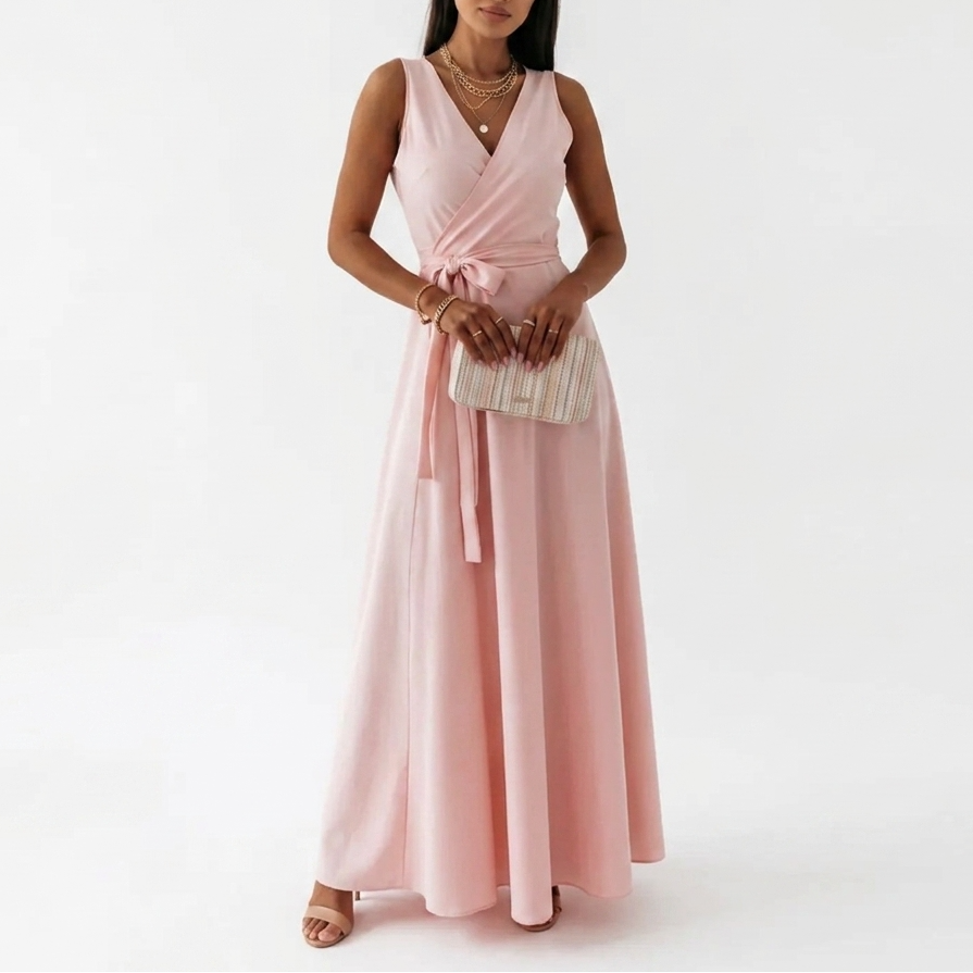 AloeZ | Robe Maxi Décolleté Portefeuille et Ceinture