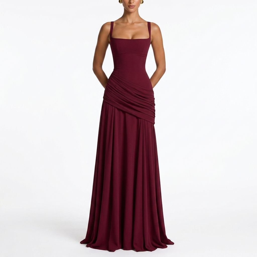 AloeZ | Robe Maxi Décolleté Carré et Fronces
