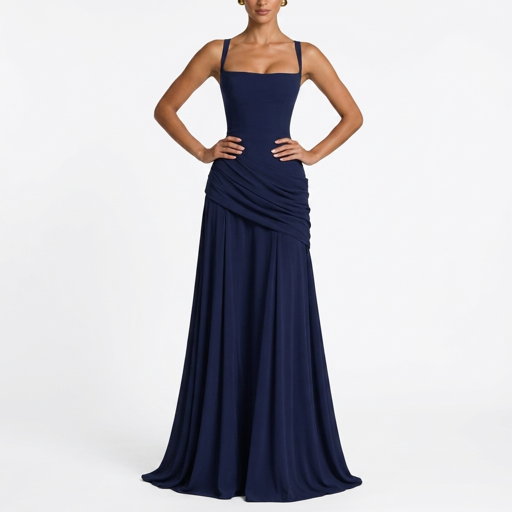 AloeZ | Robe Maxi Décolleté Carré et Fronces