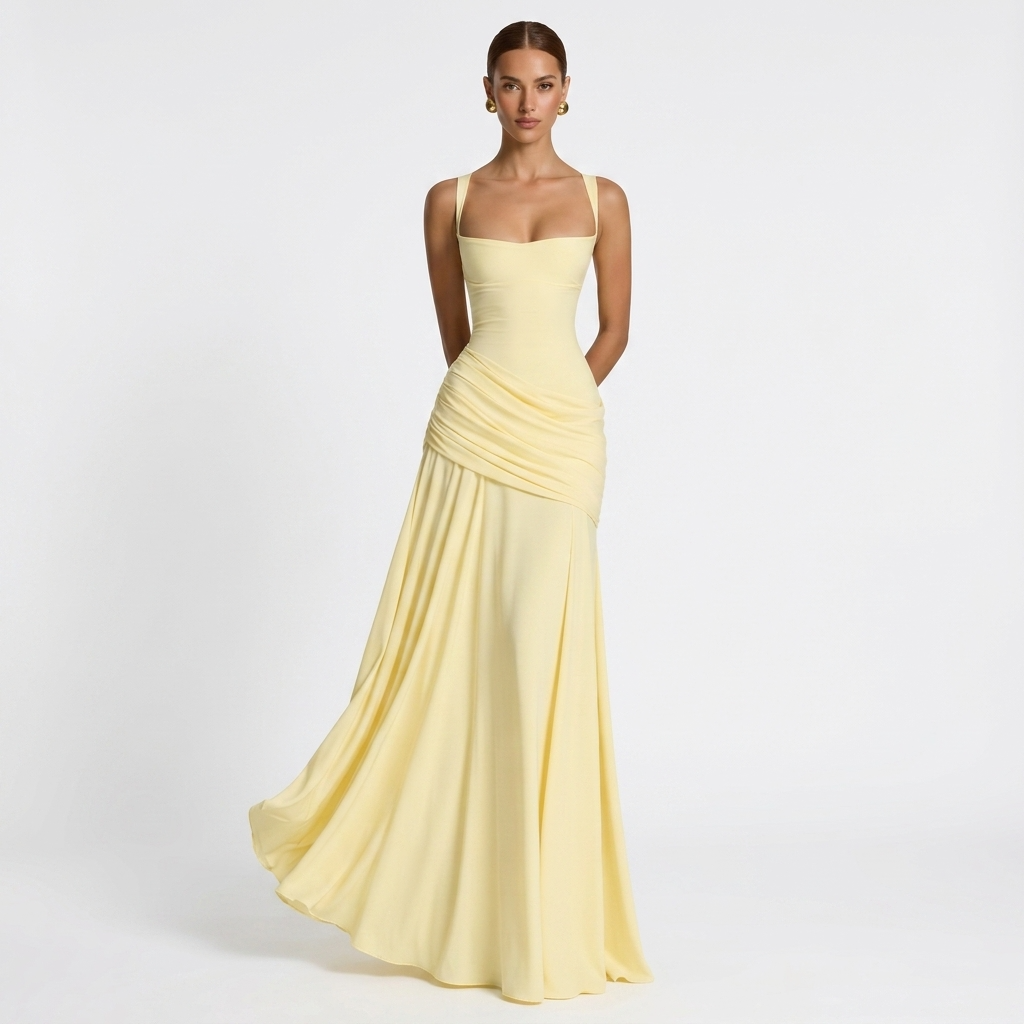 AloeZ | Robe Maxi Décolleté Carré et Fronces