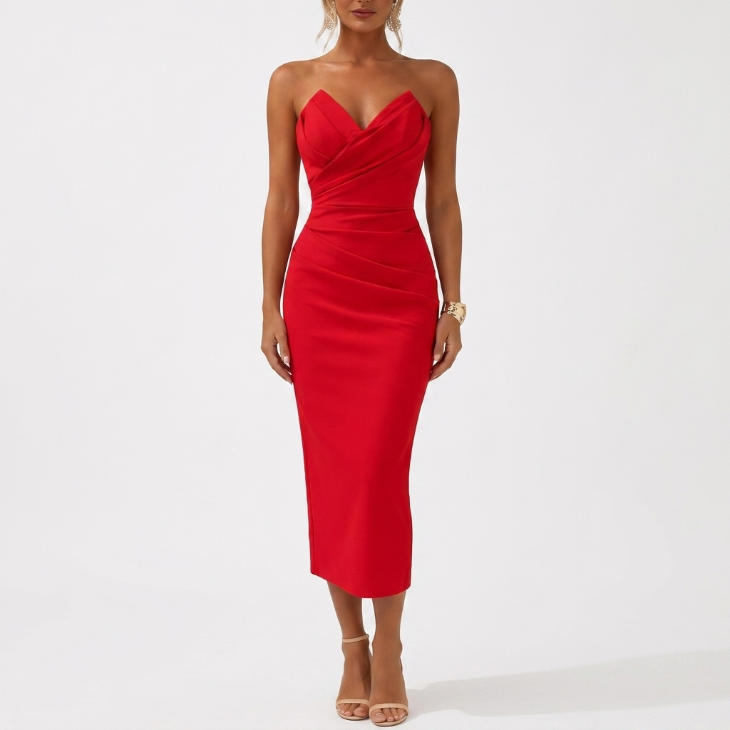 AloeZ | Robe Midi Bustier Sweetheart Froncé