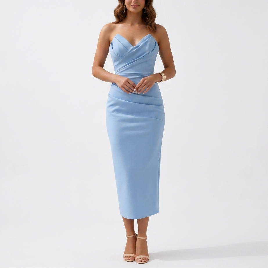 AloeZ | Robe Midi Bustier Sweetheart Froncé