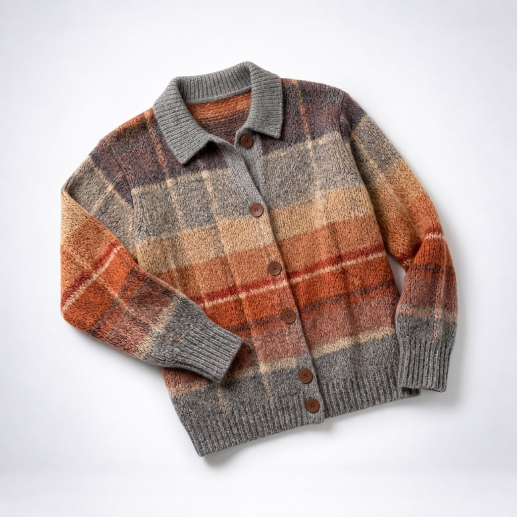Cardigan Col Chemise à Carreaux Dégradés - vue 7
