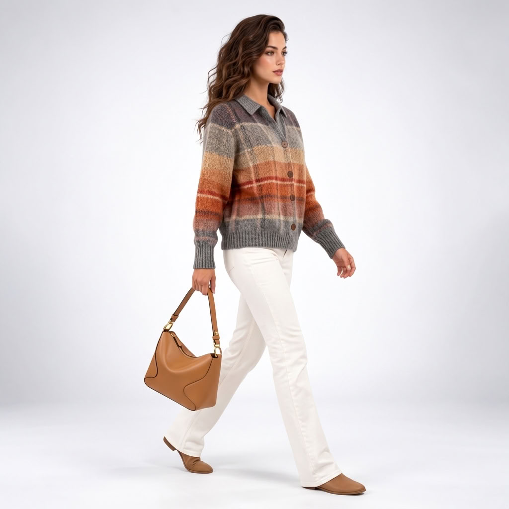 Cardigan Col Chemise à Carreaux Dégradés - vue 6