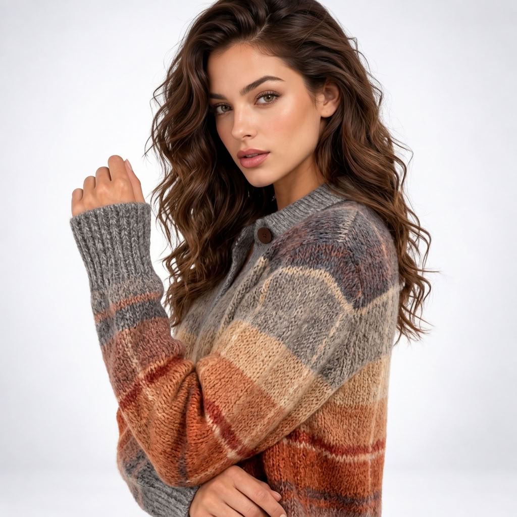 Cardigan Col Chemise à Carreaux Dégradés - vue 4