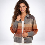 Cardigan Col Chemise à Carreaux Dégradés - coloris Marron Clair