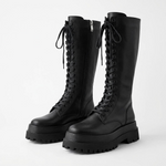 Bottes Hautes à Lacets Semelle Plateforme - coloris Noir