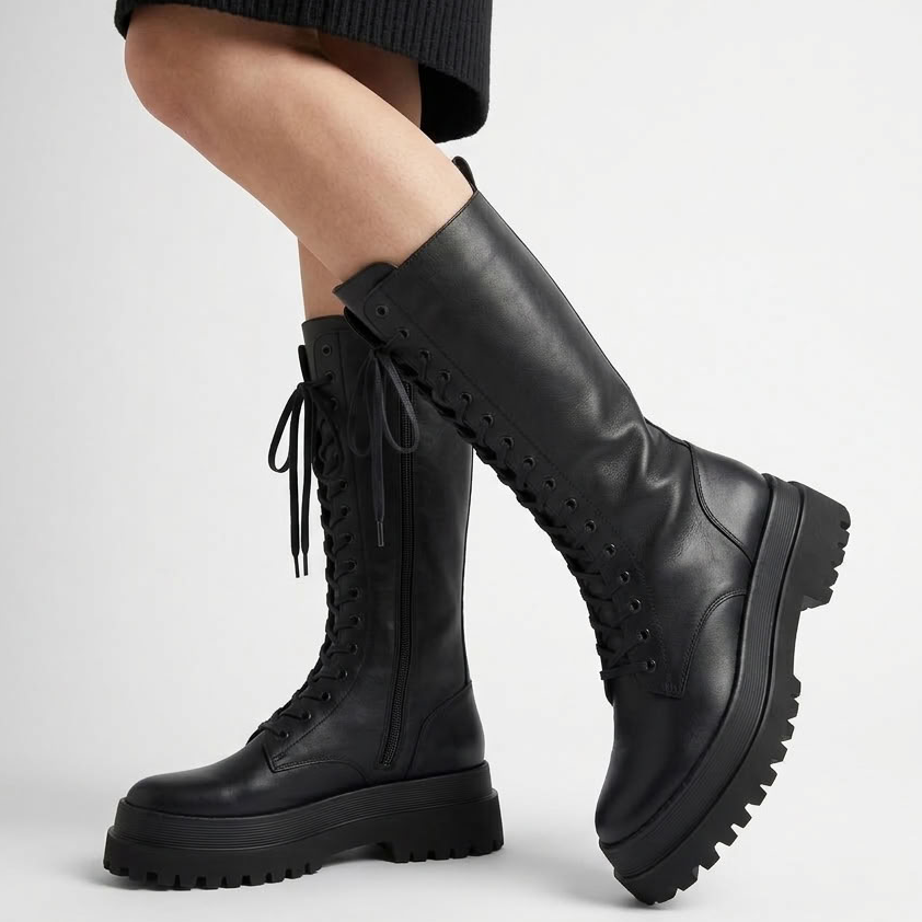 Bottes Hautes à Lacets Semelle Plateforme - vue 1