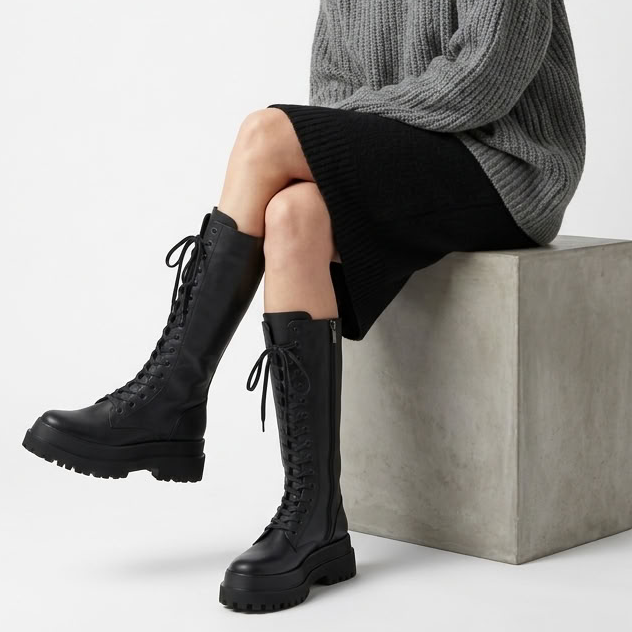 Bottes Hautes à Lacets Semelle Plateforme - vue 7