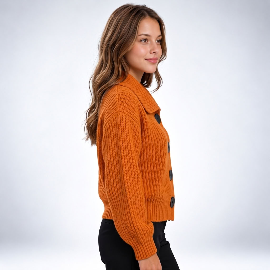 Cardigan Côtelé Oversize Col Chemise - vue 3