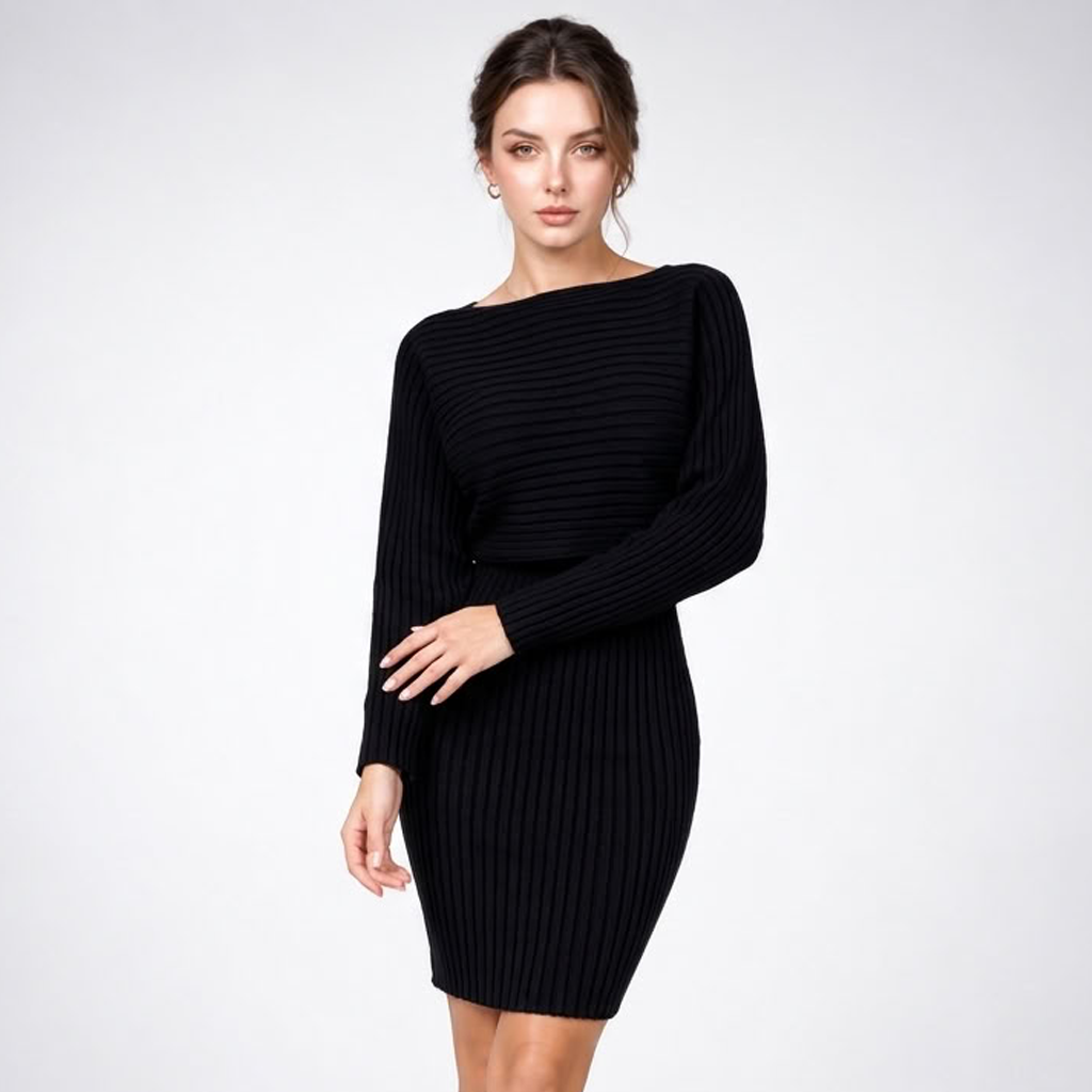 Ensemble Robe en Maille et Pull Court - coloris Noir