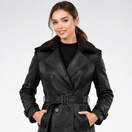 Manteau Long Effet Cuir Ceinturé - vue 4