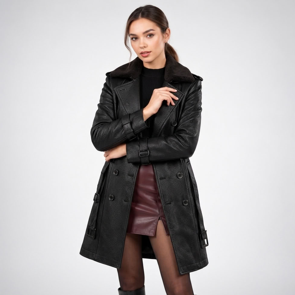 Manteau Long Effet Cuir Ceinturé - vue 1