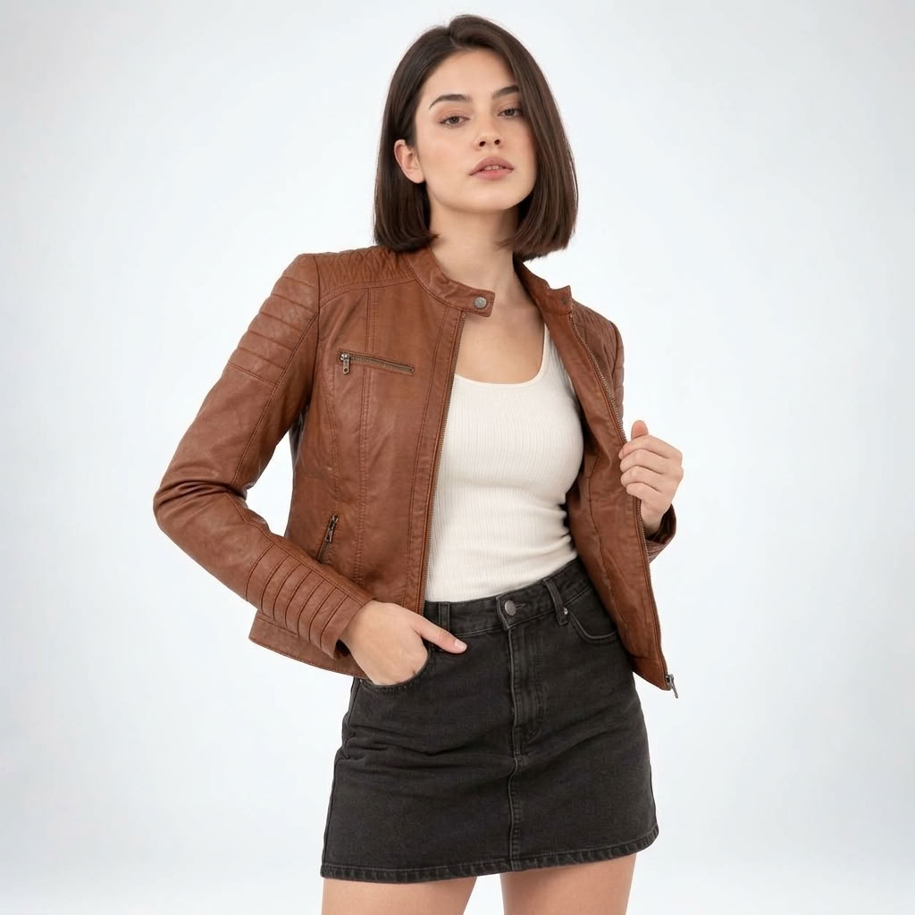 Veste Biker en Similicuir - coloris Kaki