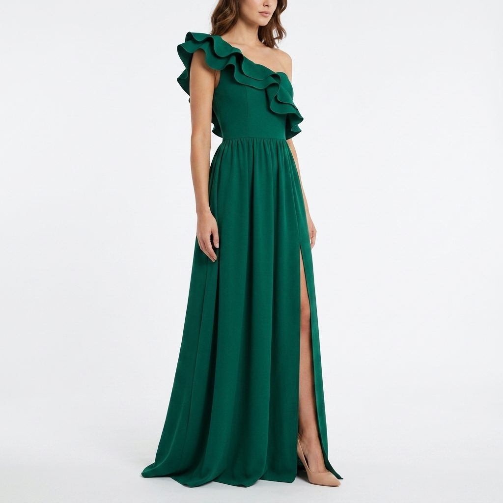 AloeZ | Robe Maxi Soirée Volant Mono-Épaule