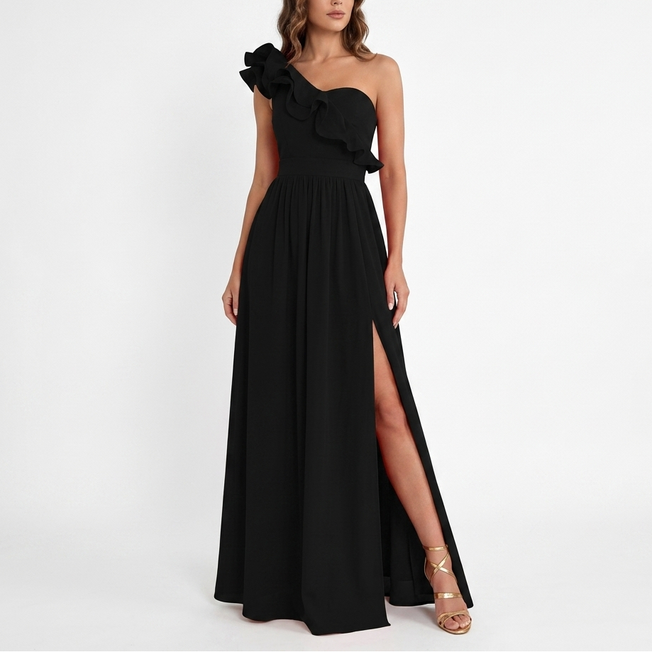 AloeZ | Robe Maxi Soirée Volant Mono-Épaule