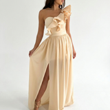 AloeZ | Robe Maxi Soirée Volant Mono-Épaule