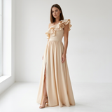 AloeZ | Robe Maxi Soirée Volant Mono-Épaule
