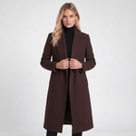 Manteau long à revers coloris marron foncé
