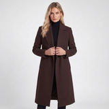 Manteau long à revers coloris marron foncé