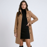 Manteau long camel à col montant