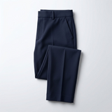 Pantalon taille haute bleu marine présenté plié