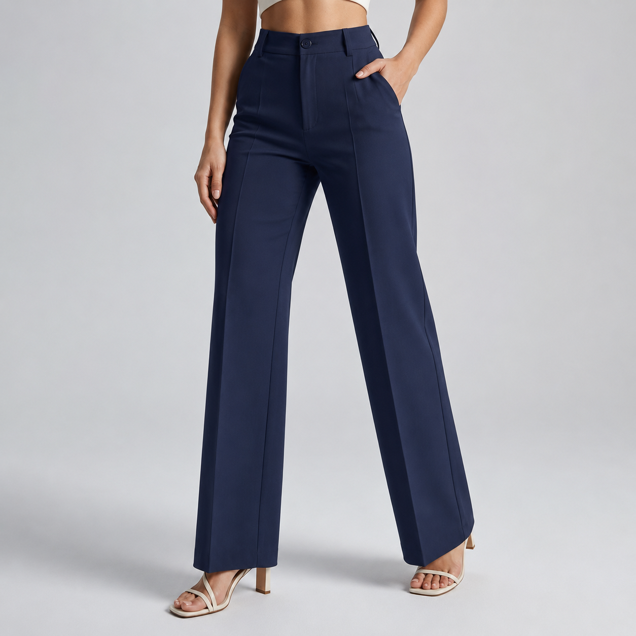 Pantalon taille haute bleu foncé