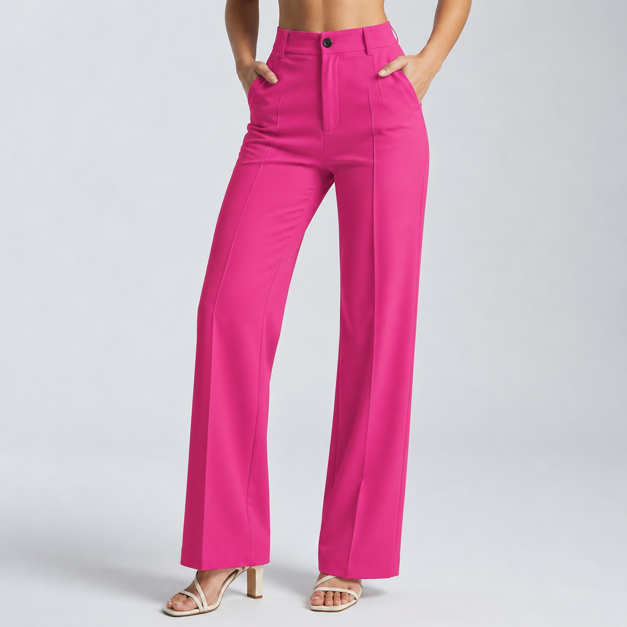 Pantalon taille haute rose