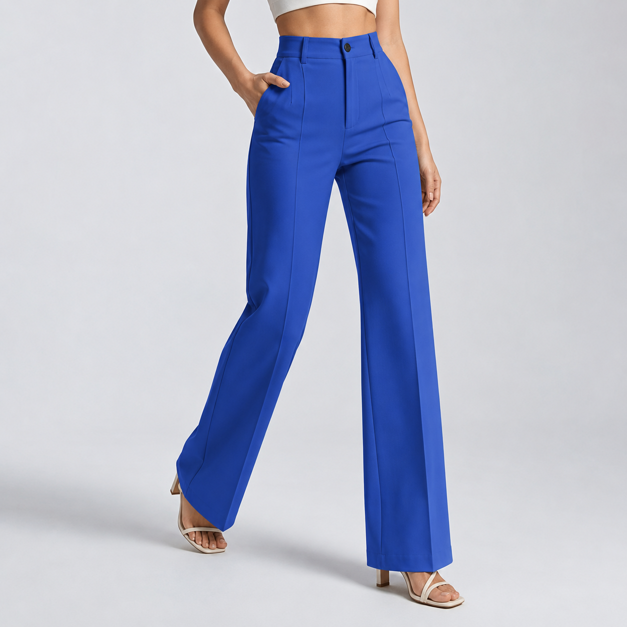 Pantalon taille haute bleu roi