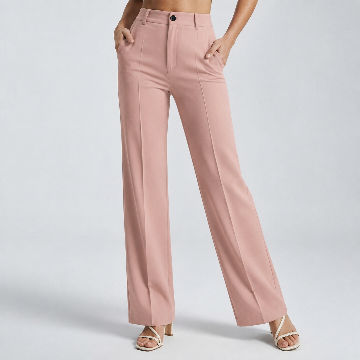Pantalon taille haute rose clair