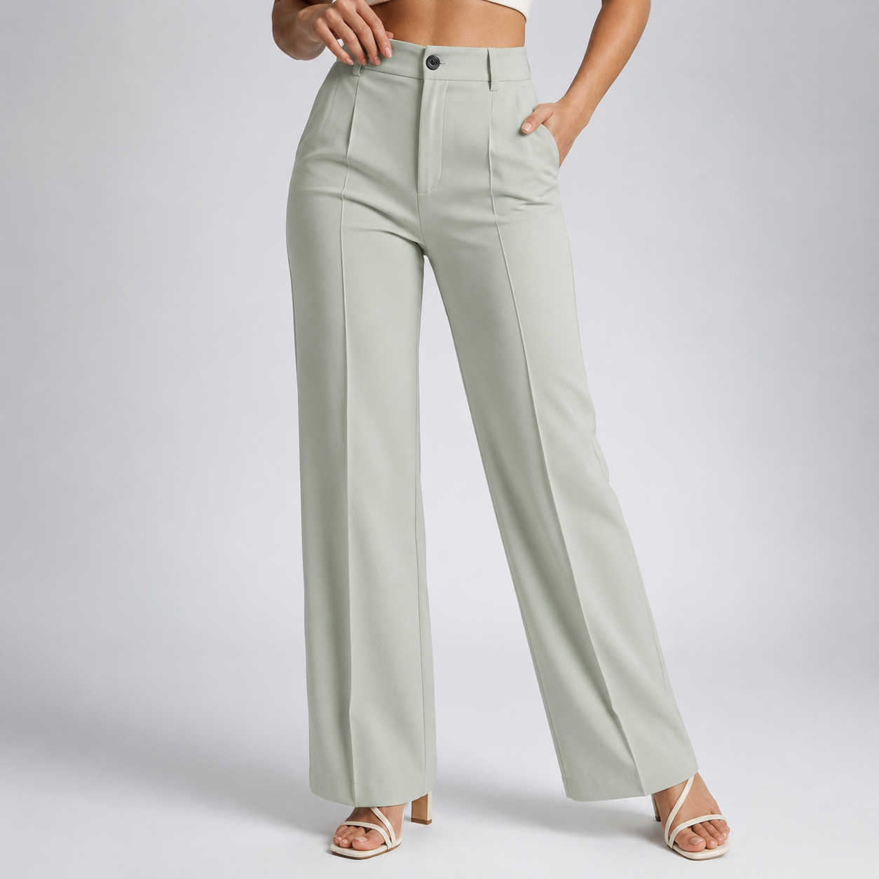 Pantalon taille haute gris clair