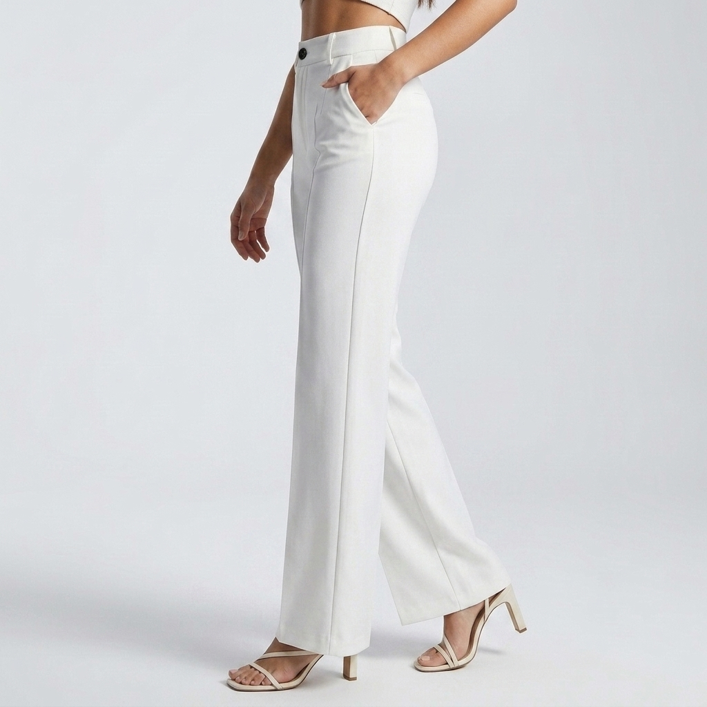 Pantalon blanc taille haute vu de profil