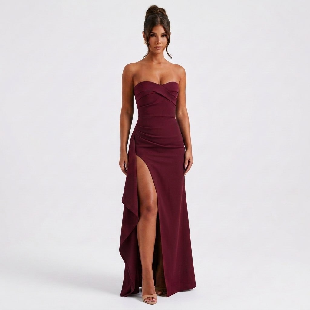 AloeZ | Robe Maxi Sans Bretelles et Fente Élégante