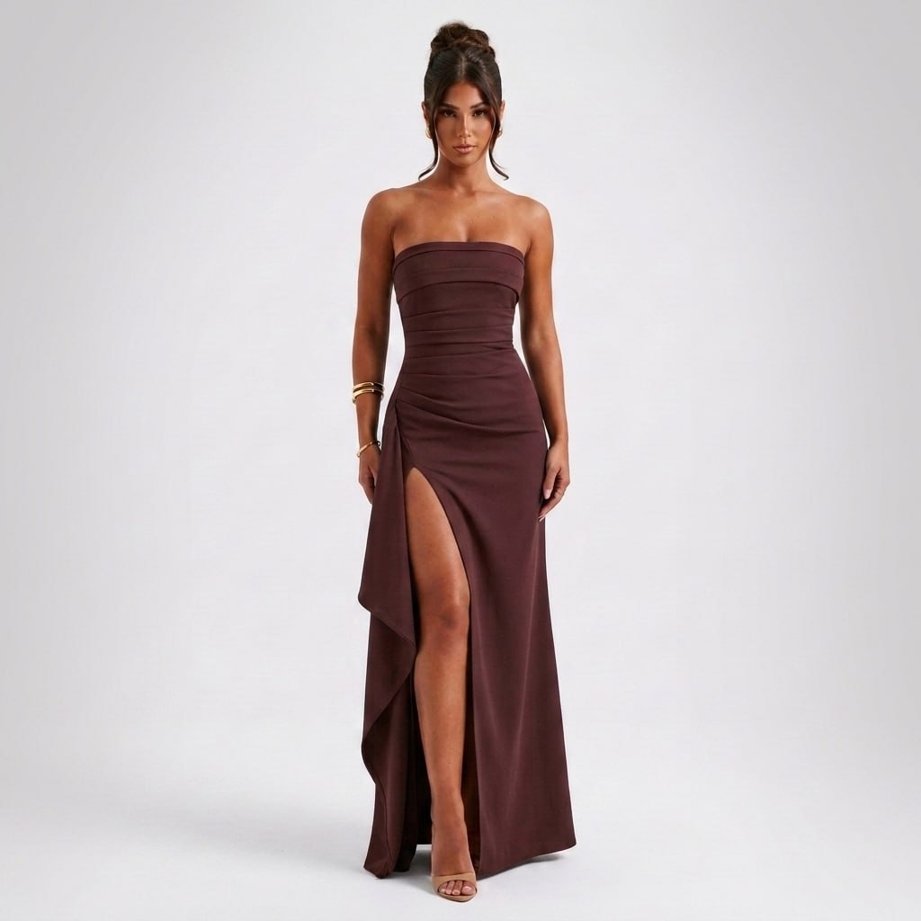AloeZ | Robe Maxi Sans Bretelles et Fente Élégante