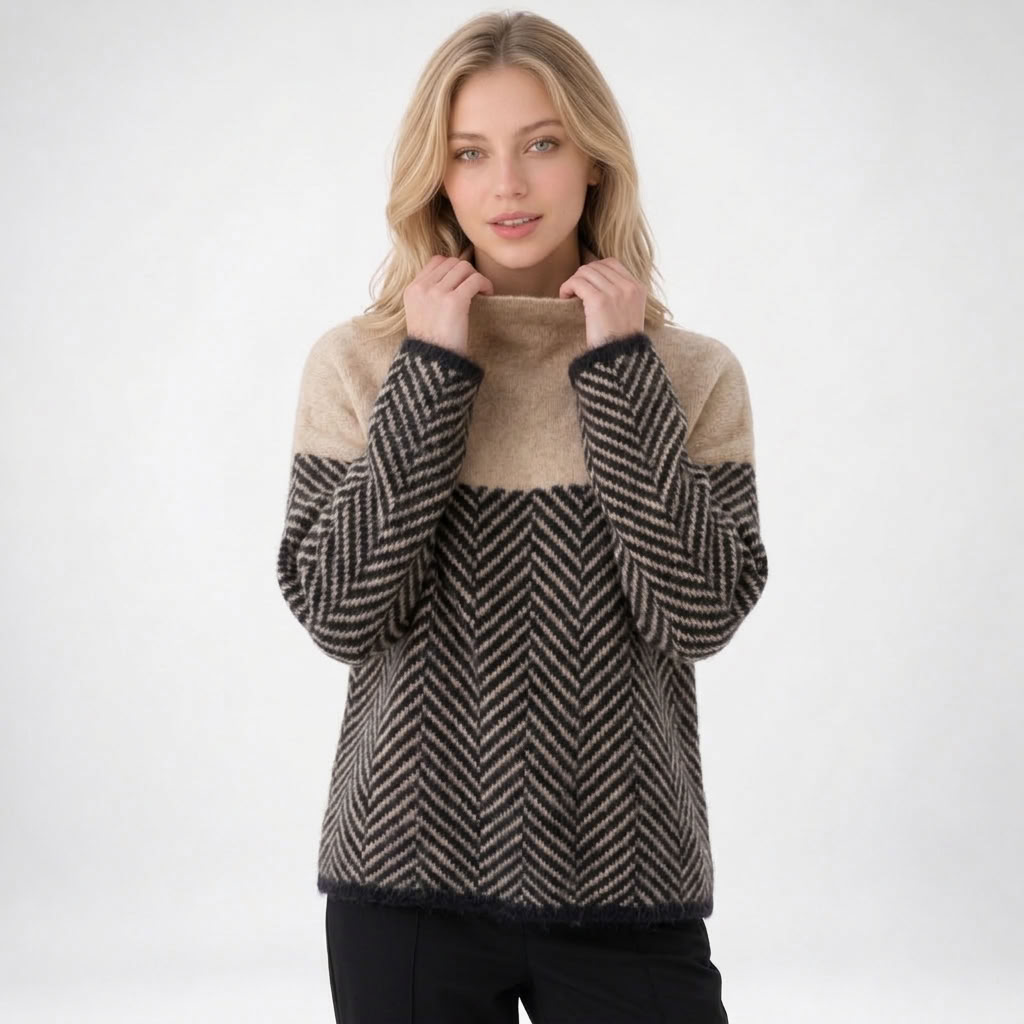 Pull motif chevron coloris marron