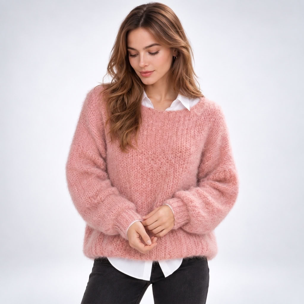 Pull doux coupe ample coloris rose