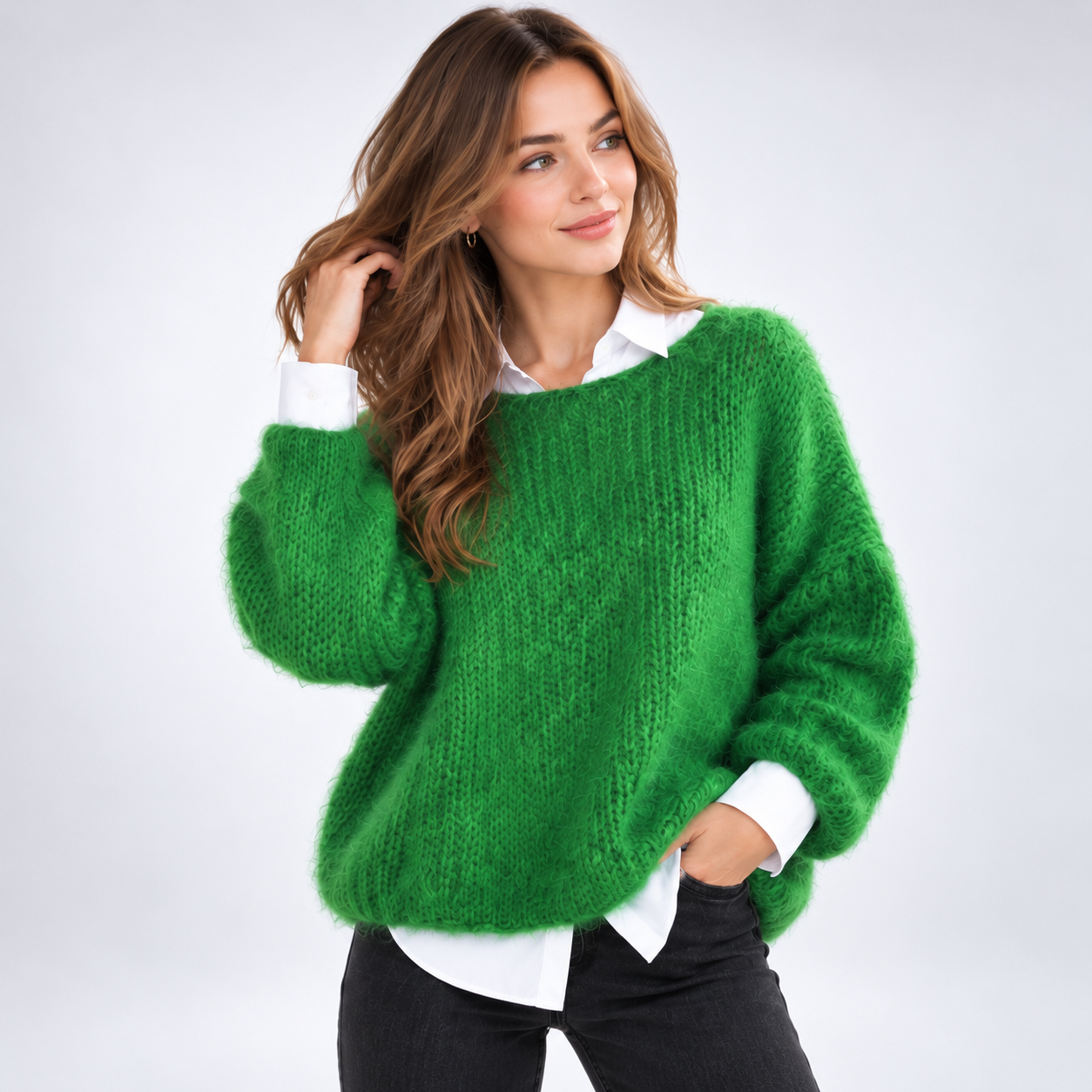Pull doux coupe ample coloris vert