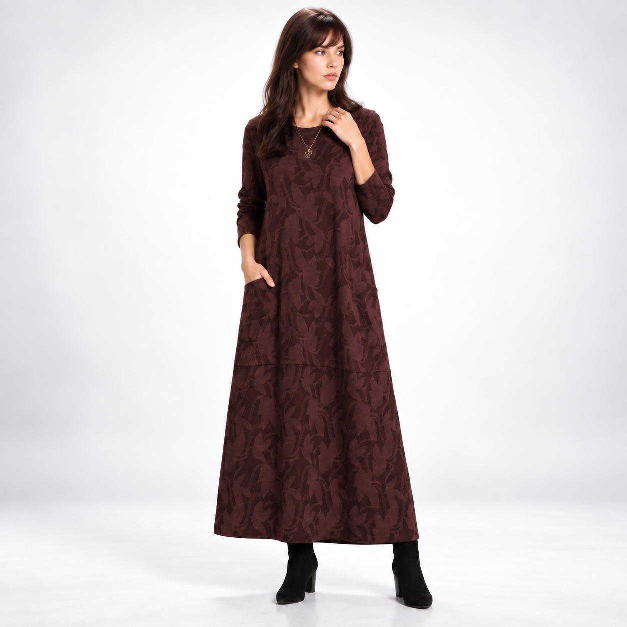 Robe longue imprimée coloris rouge