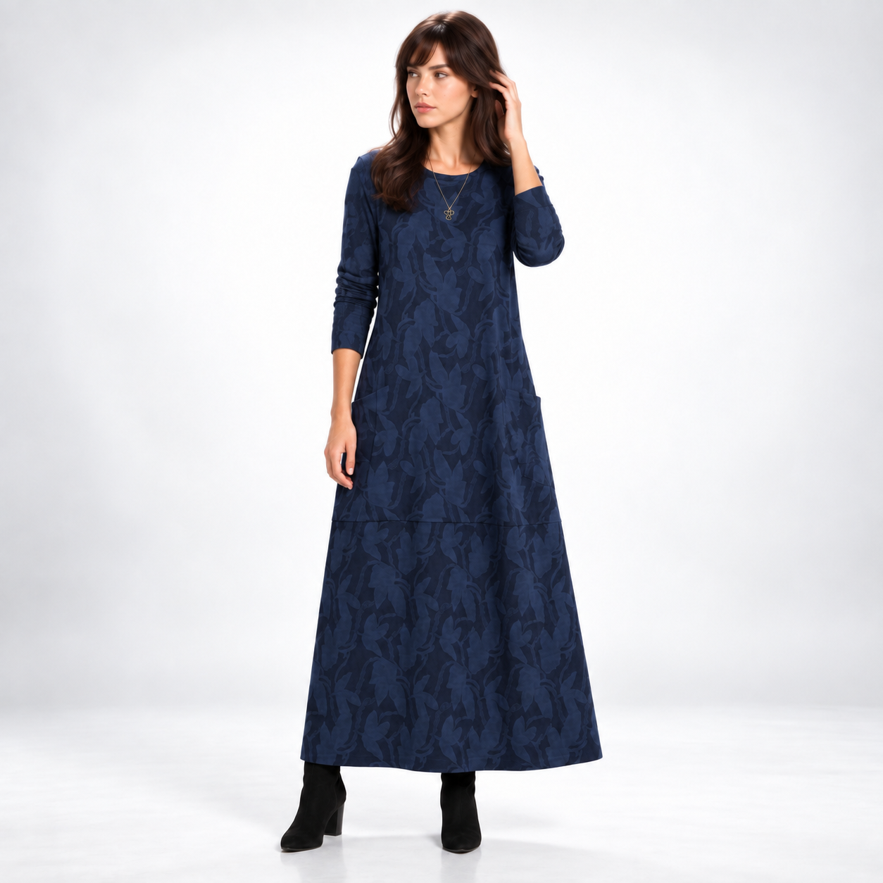 Robe longue imprimée coloris bleu