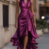 Robe maxi portefeuille fuchsia portée