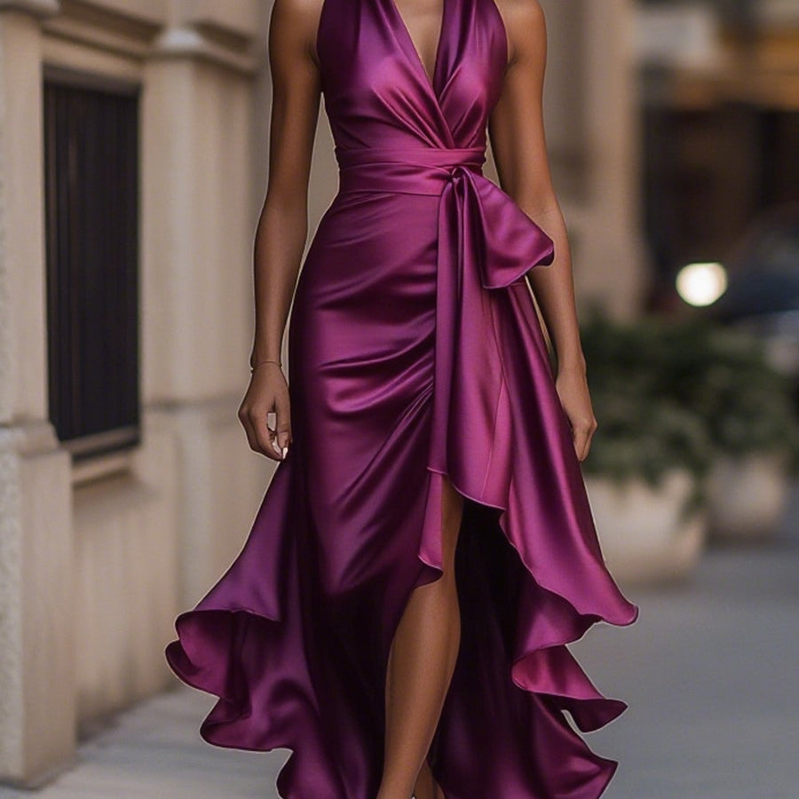 Robe maxi portefeuille fuchsia portée