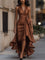 Robe maxi portefeuille marron portée