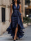 Robe maxi portefeuille bleu marine portée