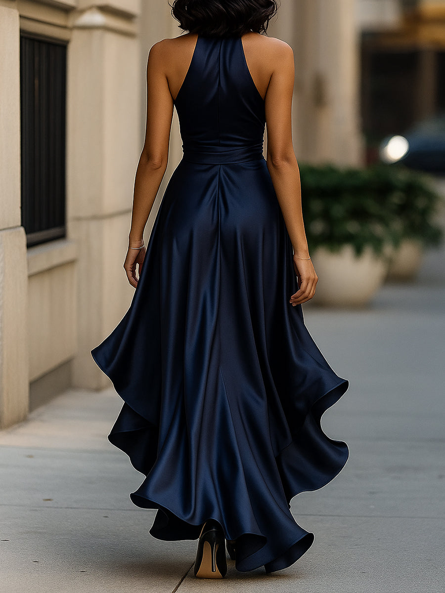Dos de la robe maxi portefeuille bleu marine