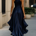 Dos de la robe maxi portefeuille bleu marine