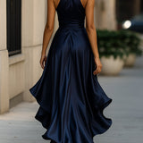 Dos de la robe maxi portefeuille bleu marine