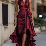 Robe maxi portefeuille bordeaux portée