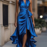 Robe maxi portefeuille bleu roi portée