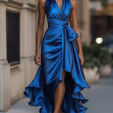 Robe maxi portefeuille bleu roi portée